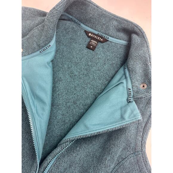 Athleta Size 1X Stroll Fleece Moto Vest Borealis Green Running Warm Athleisure - Picture 6 of 13